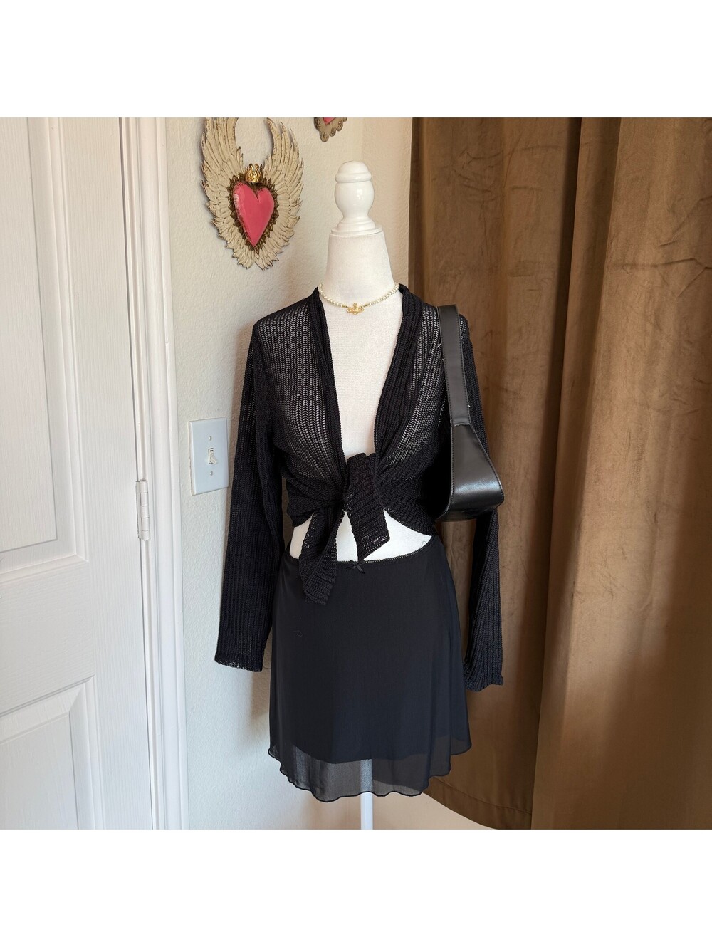 Joie de Vivre Black Sheer Knit Cardigan, Size Medium, 92% Nylon 8% Spandex